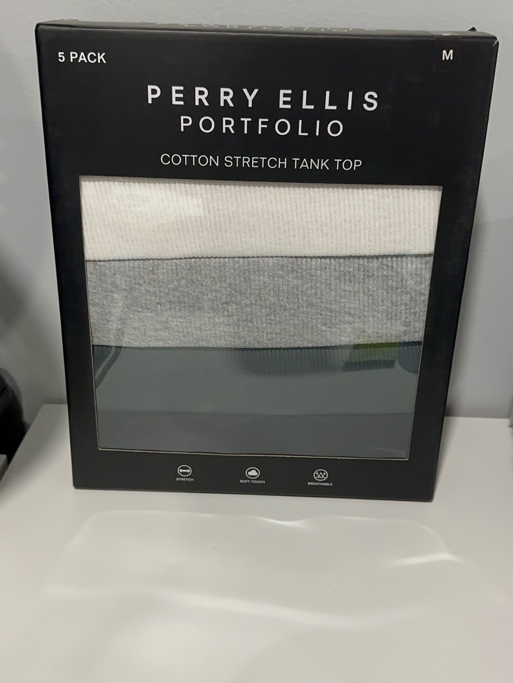 Perry Ellis Cotton Stretch Tank Top - White, Gray, Black